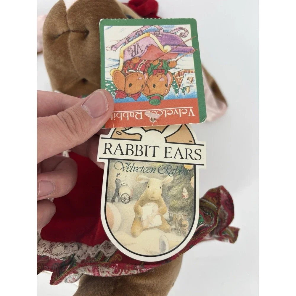 1985 Vtg Velveteen Rabbit Plush Rabbit Red Velvet Christmas Dress Bow Tags EUC